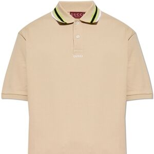 Gucci Beige Pique Polo Stripe Collar Shirt